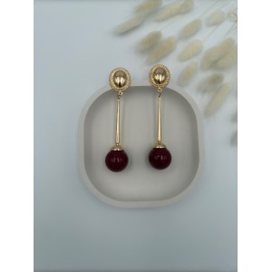 Bordo Top Detay Uzun Gold Küpe