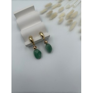 Yeşil Detay Gold Küpe